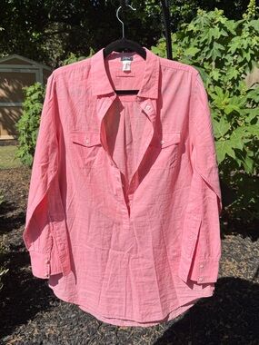 J.Crew Pink Cotton Popover Shirt Tunic Size M